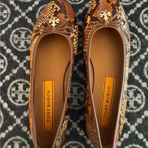 Tory Burch Tan Snake Print Loafers